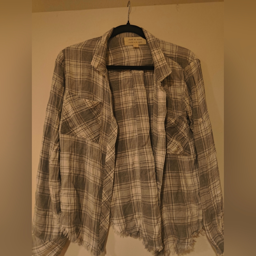 Anthropologie Cloth & Stone Plaid Cropped Button Up Shirt Size Small